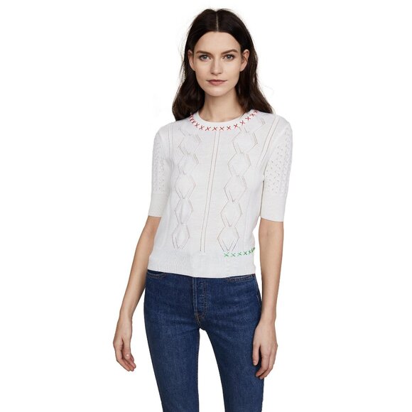 Carven “Cross Stitch” Merino Wool Knit in Ivory, Size S (fits like XS/S) - Picture 7 of 10